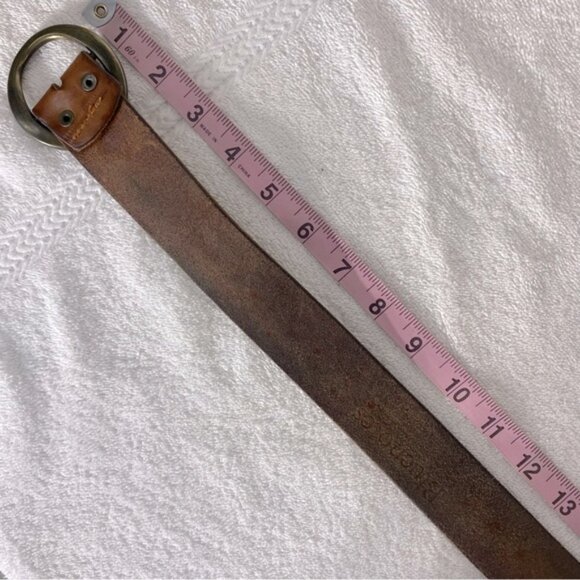 Vintage Bluenotes Brown Leather Boho Belt With Brass Tone Flowers - Picture 9 of 13